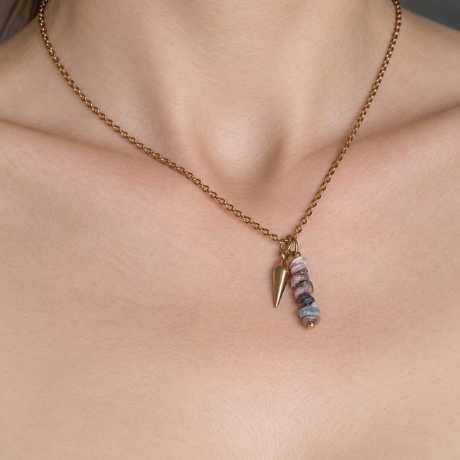 Collier pendule Zélis rose et gris